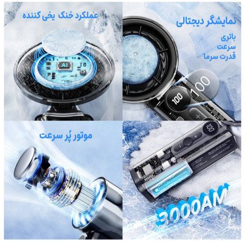 پنکه شارژی دستی مدل X05 با نمایشگر دیجیتال و خنککننده یخی-سرمایش فوری/اورجینال